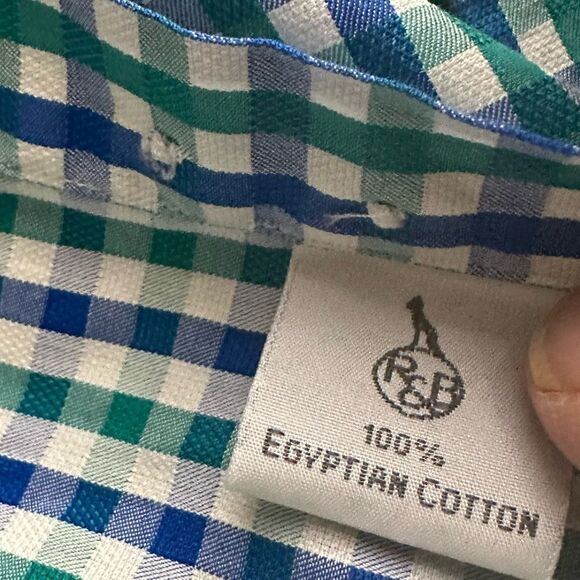 Rhodes & Beckett Green/Blue Plaid Long Sleeve‎ Dress Shirt Size 42 / 16.5 Slim - Picture 3 of 6
